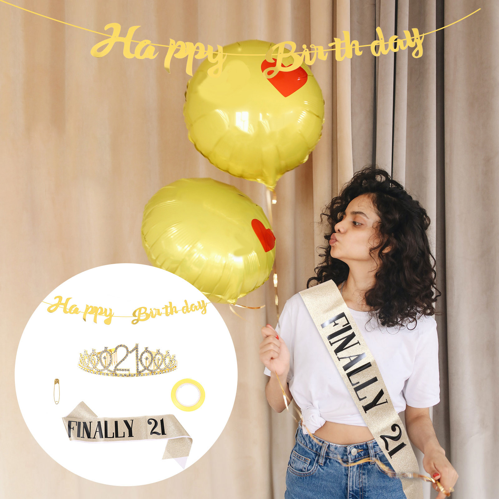 Birthday Sash Glitter - 1Set Birthday Crown Sash Banner Set