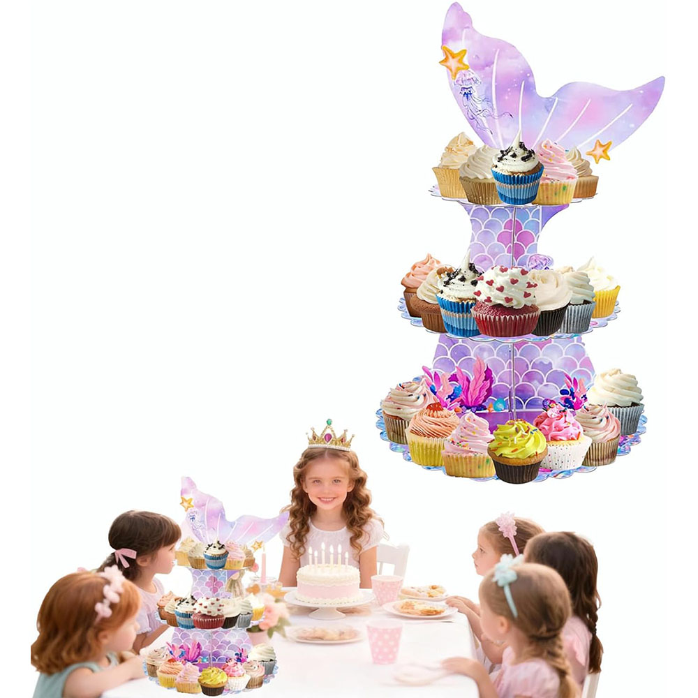 Cupcake Stand Tier - Pink Mermaid 3-Tier Cupcake Stand Ocean