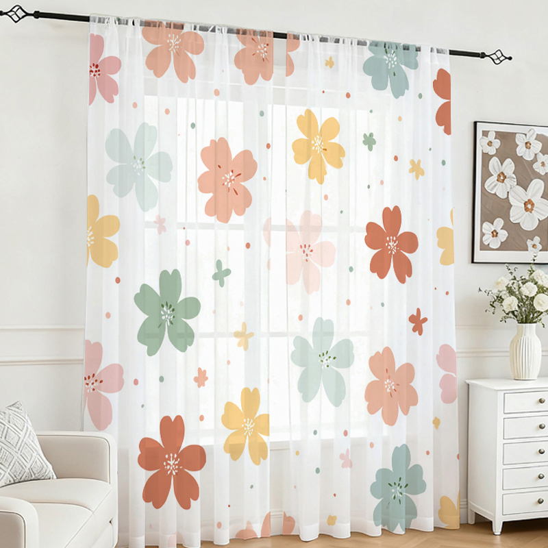 Flower Wall Panel - 2PCS Digital Printing Sheer Curtain, Colorful