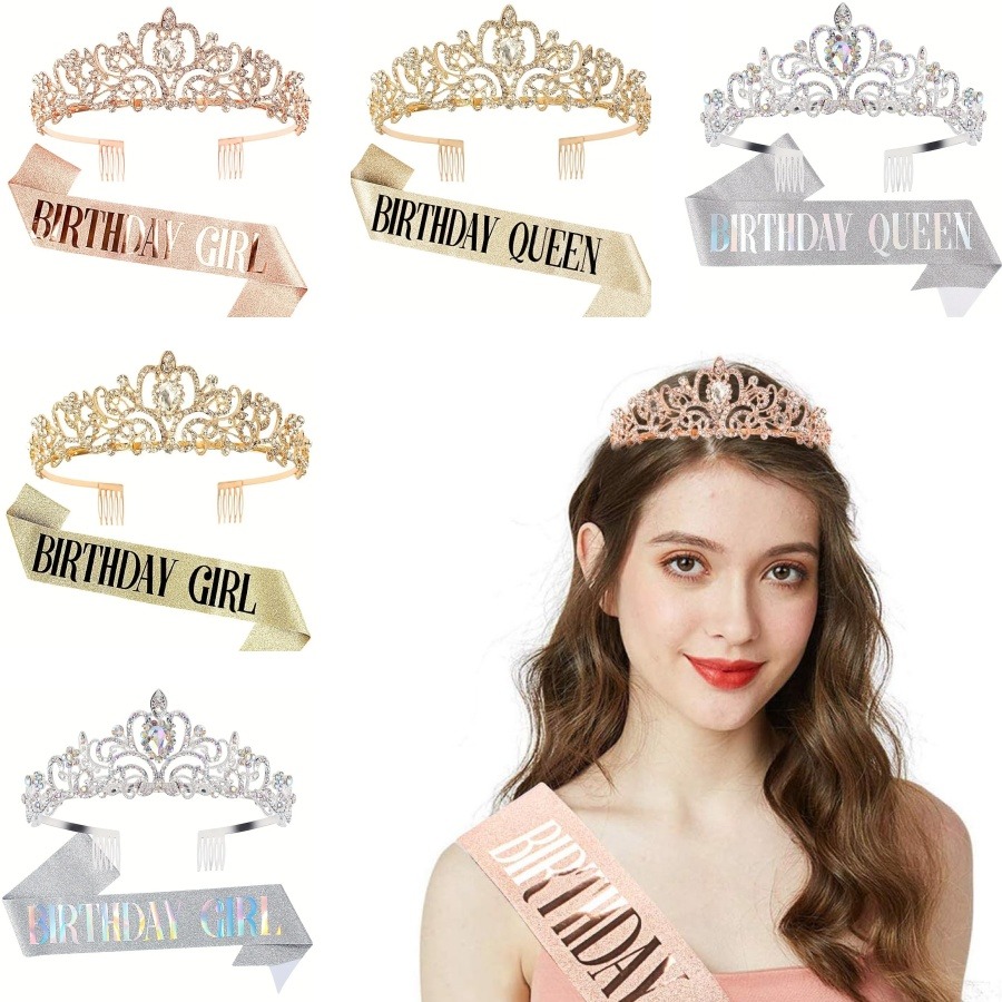 2pcs/Set Bling Rhinestone Crys - огляд і ціна Birthday Sash Glitter