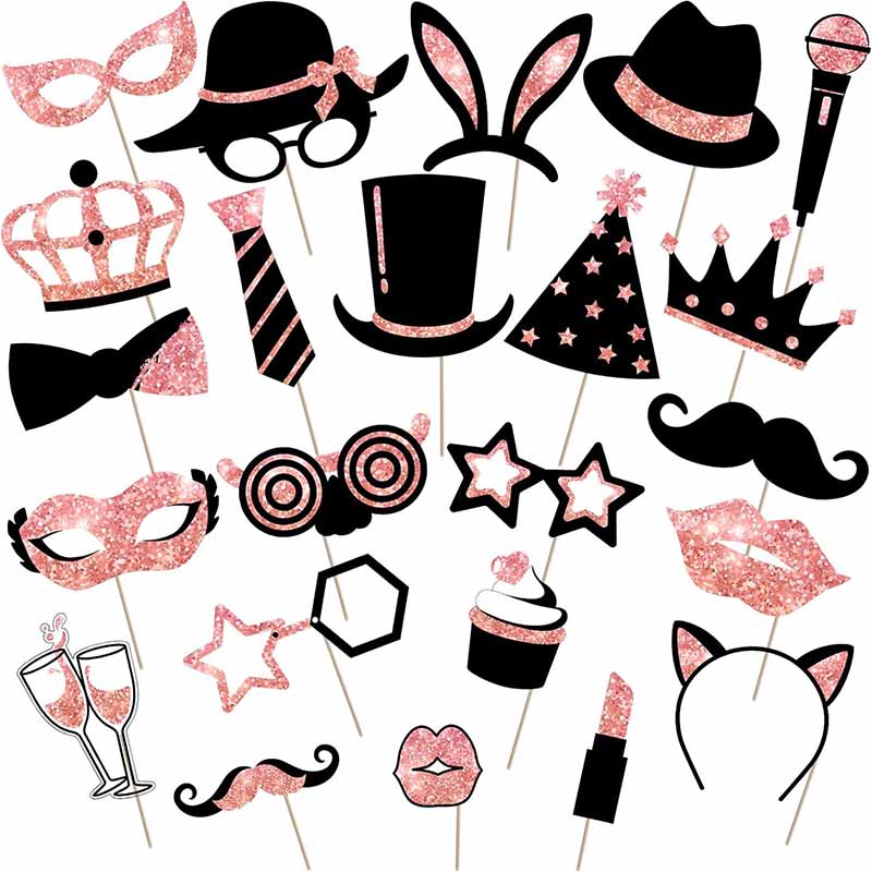 23Pcs Black Golden Paper Party - огляд і ціна Photo Booth Frame