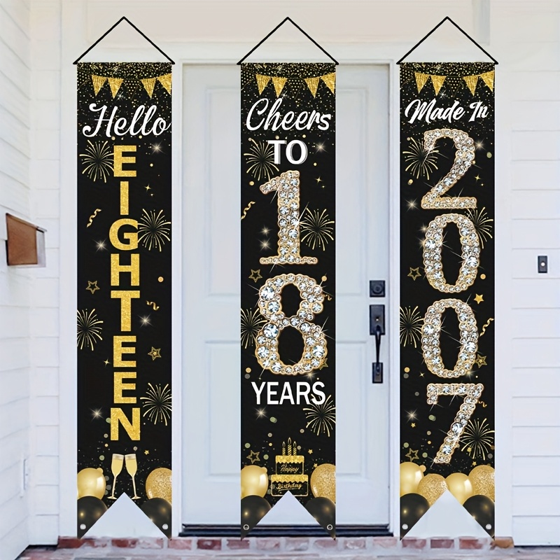 2D 3Pcs 18th Birthday Door Ban - огляд і ціна Party Banner Gold