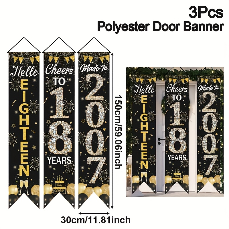 2D 3Pcs 18th Birthday Door Ban - огляд і ціна Party Banner Gold