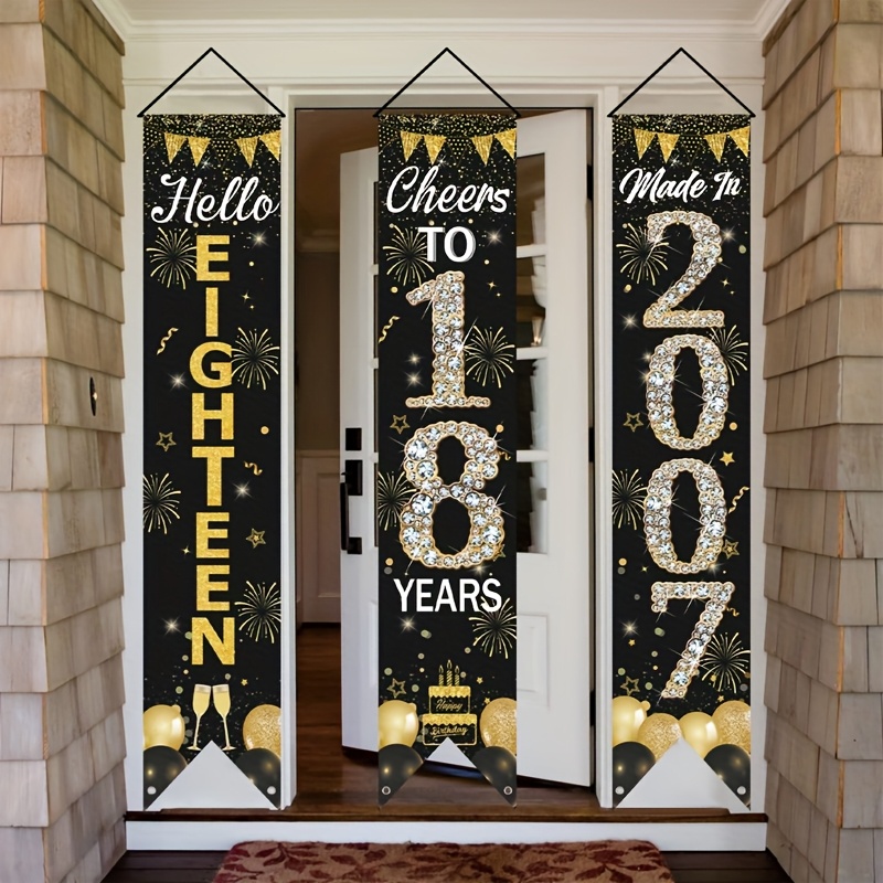 2D 3Pcs 18th Birthday Door Ban - огляд і ціна Party Banner Gold