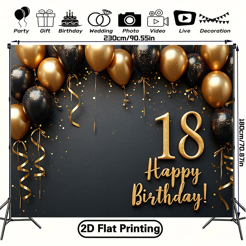 2D 1Pc Black & Gold Balloons B - огляд і ціна Party Banner Gold