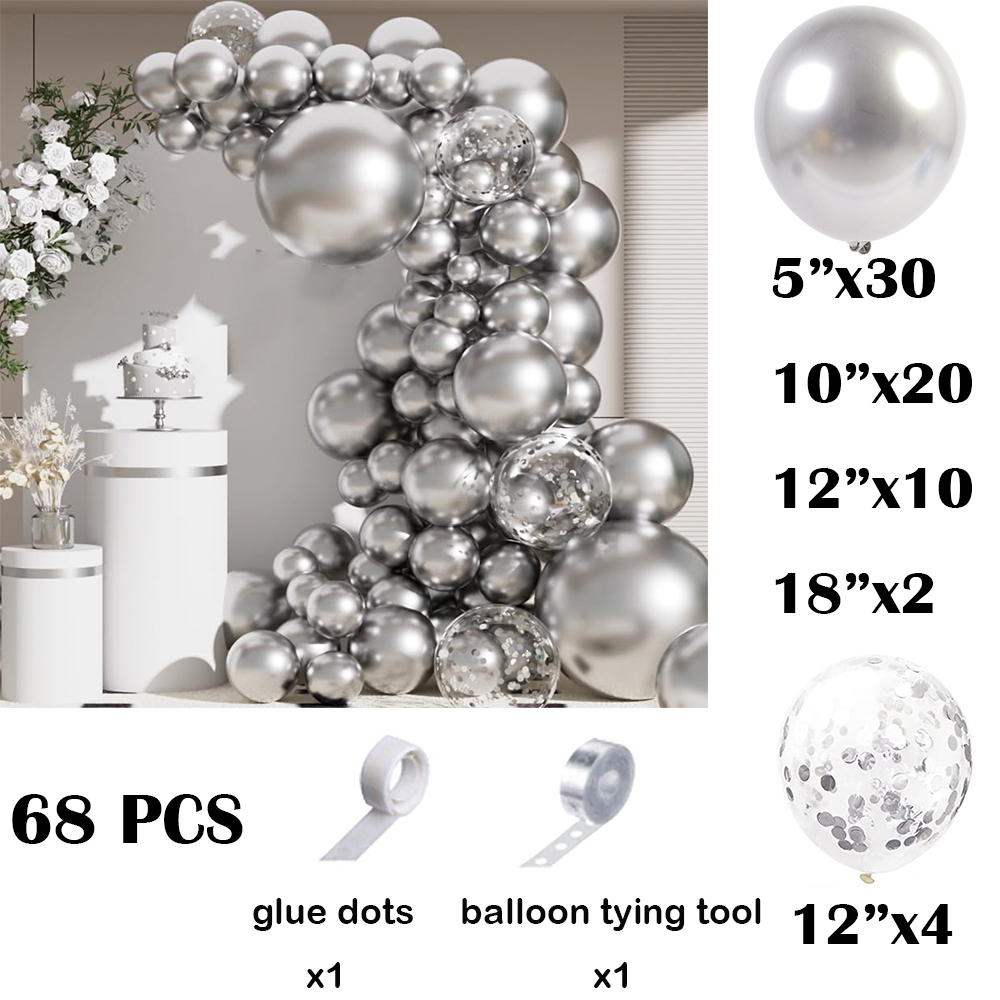 68Pcs Metallic Silver Balloons - огляд і ціна Balloon Arch Kit